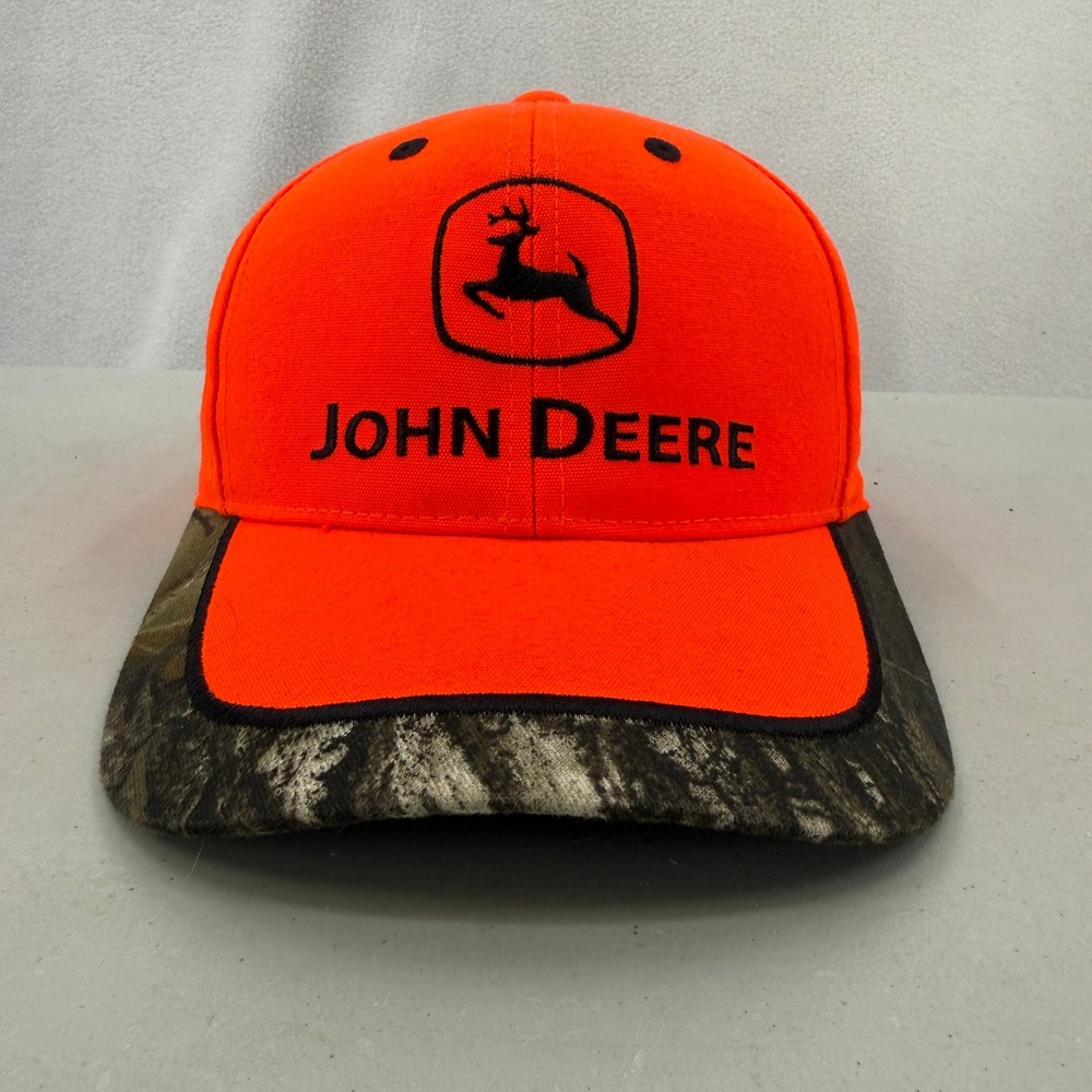 John Deere Hat Men OSFA Orange Camo James River Equipment Hunting Baseball Cap
